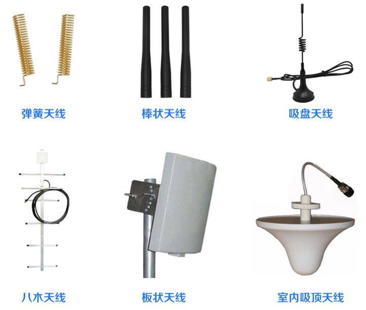 天線類型：彈簧天線、棒狀天線、吸盤天線、八木天線、板狀天線、室內(nèi)吸頂天線。